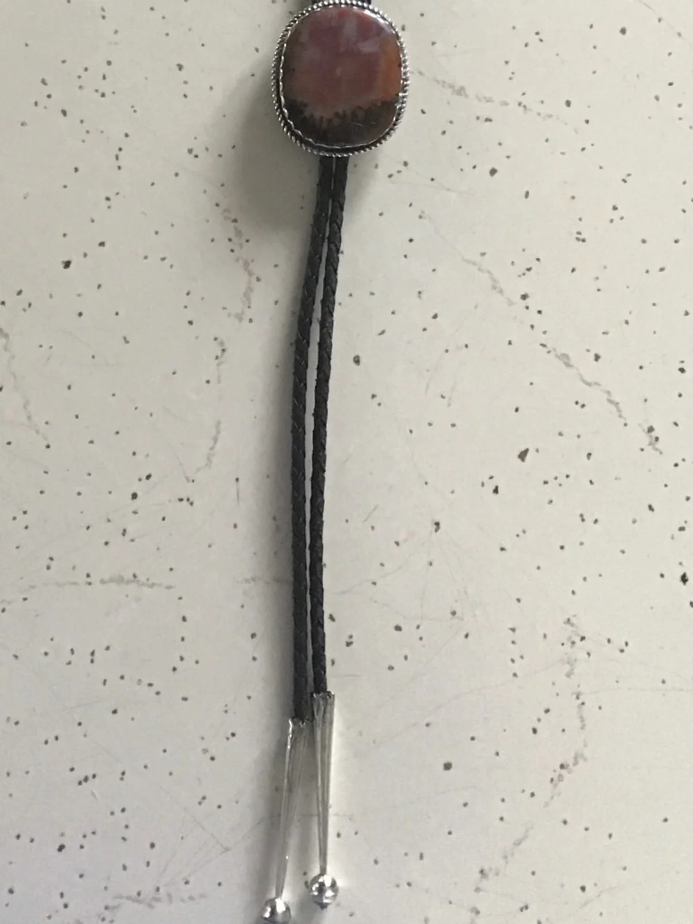 Vintage Marked Red Agate Sterling Silver Bolo Tie